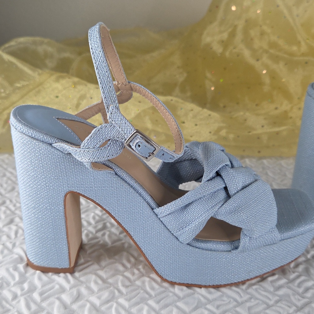 Antonio Melani Platform Size 8 Knotted Linen Block Heel Sandal - Light Blue - Picture 3 of 16